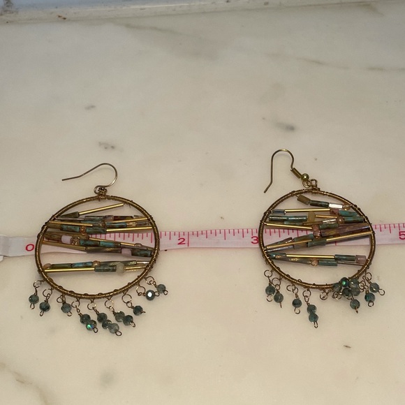 Anthropologie Stone Wire and Bead Circle Earrings - Picture 2 of 5